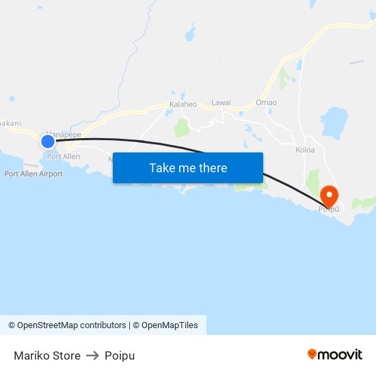 Mariko Store to Poipu map