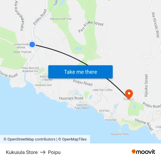 Kukuiula Store to Poipu map