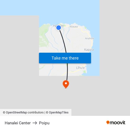 Hanalei Center to Poipu map