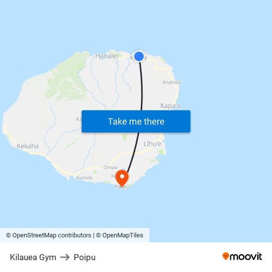 Kilauea Gym to Poipu map