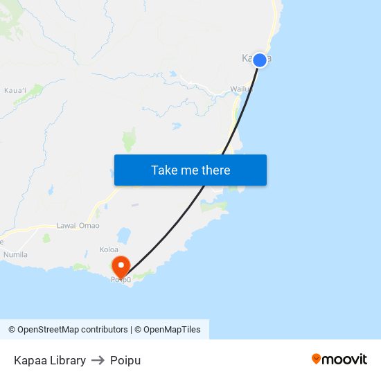 Kapaa Library to Poipu map