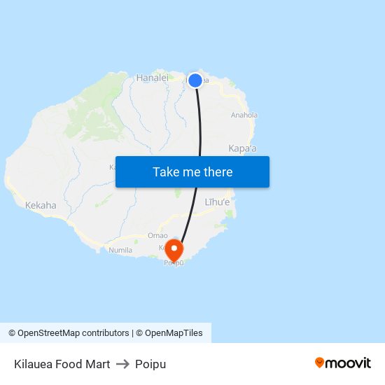 Kilauea Food Mart to Poipu map