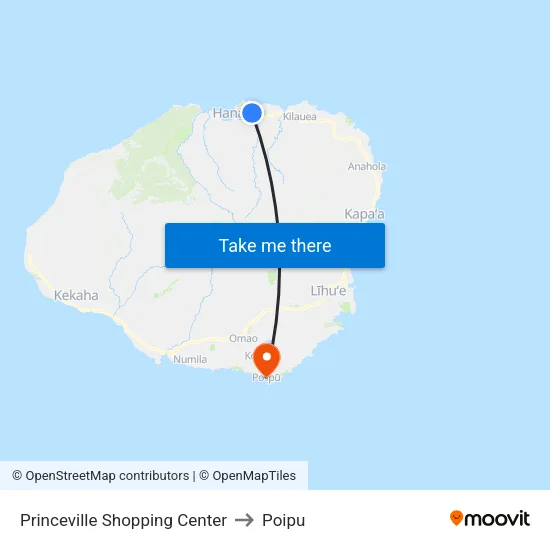 Princeville Shopping Center to Poipu map