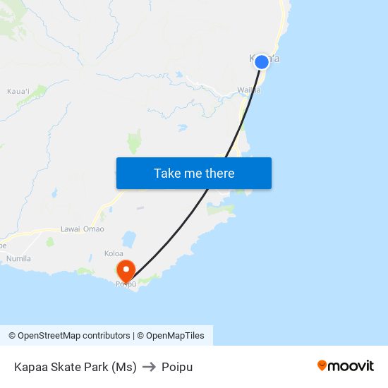 Kapaa Skate Park (Ms) to Poipu map