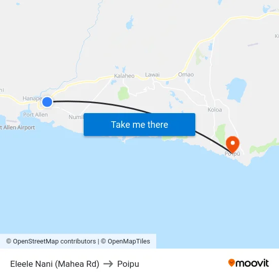 Eleele Nani (Mahea Rd) to Poipu map