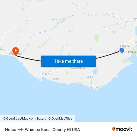 Hmsa to Waimea Kauai County HI USA map