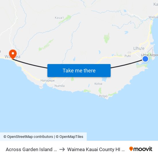 Across Garden Island Inn to Waimea Kauai County HI USA map