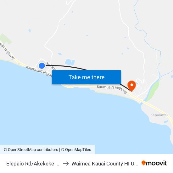 Elepaio Rd/Akekeke Rd to Waimea Kauai County HI USA map