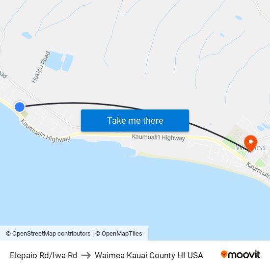 Elepaio Rd/Iwa Rd to Waimea Kauai County HI USA map