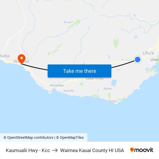 Kaumualii Hwy - Kcc to Waimea Kauai County HI USA map