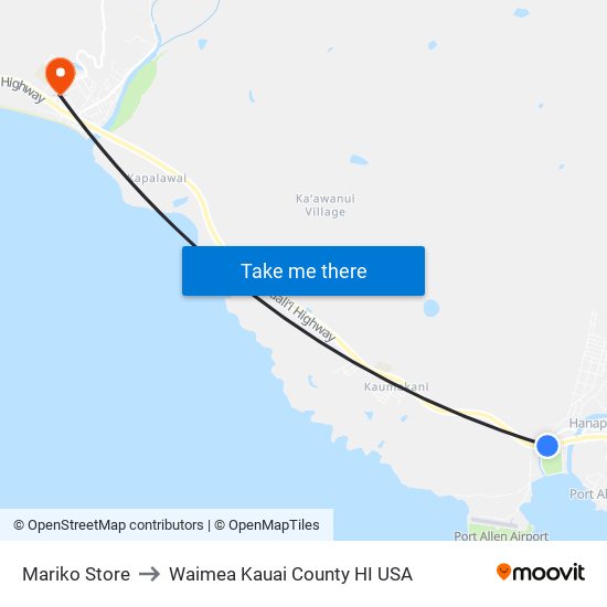 Mariko Store to Waimea Kauai County HI USA map