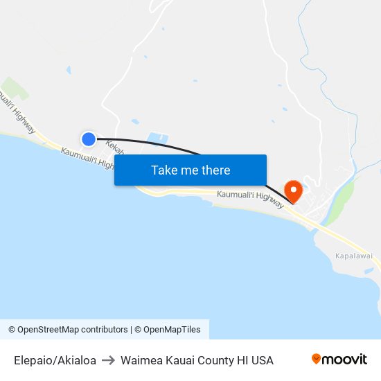 Elepaio/Akialoa to Waimea Kauai County HI USA map