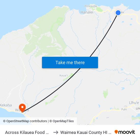 Across Kilauea Food Mart to Waimea Kauai County HI USA map