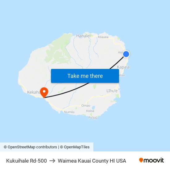 Kukuihale Rd-500 to Waimea Kauai County HI USA map