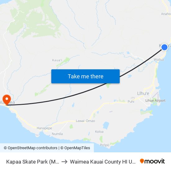 Kapaa Skate Park (Ms) to Waimea Kauai County HI USA map