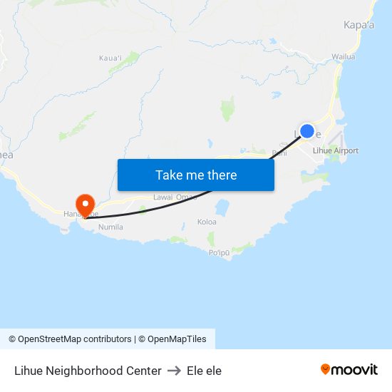 Lihue Neighborhood Center to Ele ele map