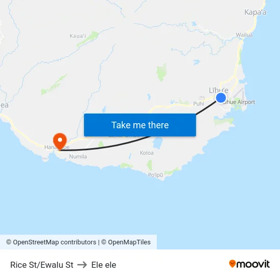 Rice St/Ewalu St to Ele ele map