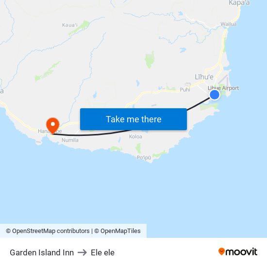 Garden Island Inn to Ele ele map