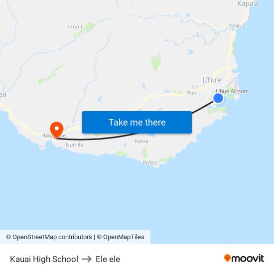 Kauai High School to Ele ele map