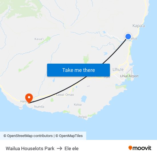 Wailua Houselots Park to Ele ele map