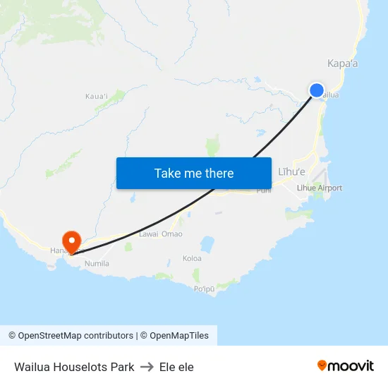 Wailua Houselots Park to Ele ele map