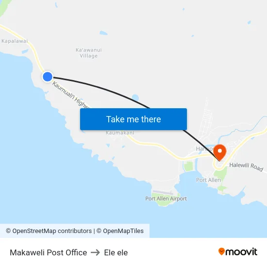 Makaweli Post Office to Ele ele map