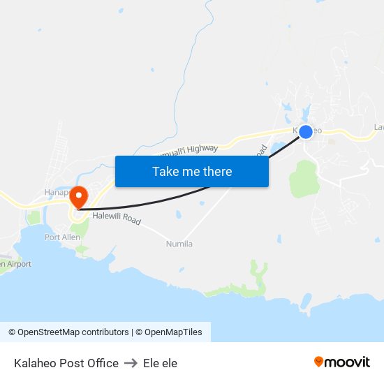 Kalaheo Post Office to Ele ele map