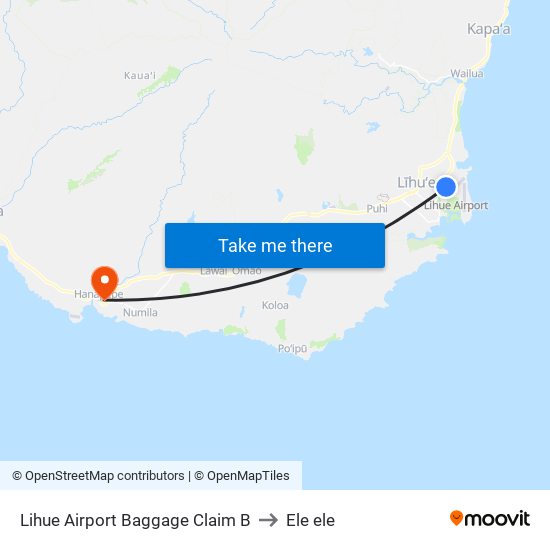 Lihue Airport Baggage Claim B to Ele ele map