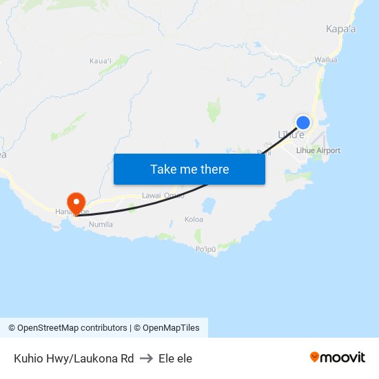 Kuhio Hwy/Laukona Rd to Ele ele map