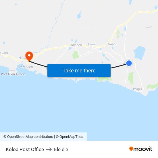 Koloa Post Office to Ele ele map