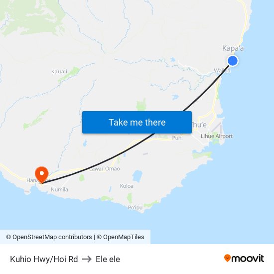 Kuhio Hwy/Hoi Rd to Ele ele map