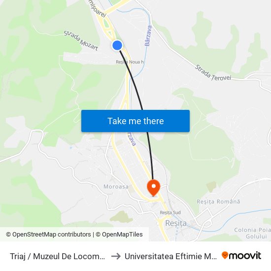 Triaj / Muzeul De Locomotive to Universitatea Eftimie Murgu map