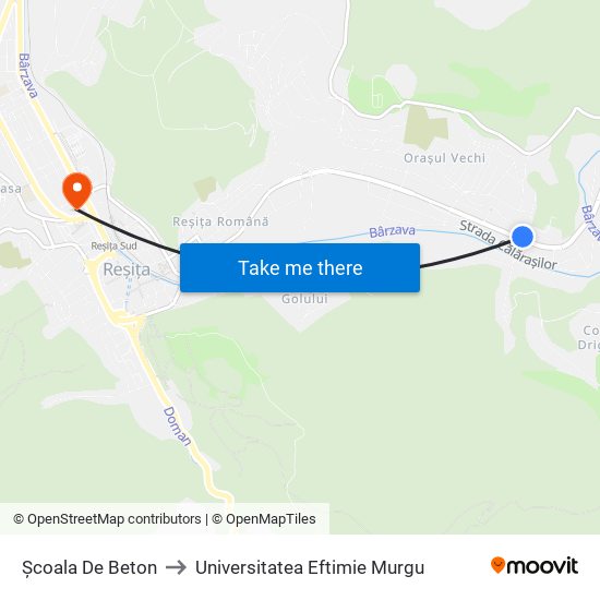 Școala De Beton to Universitatea Eftimie Murgu map