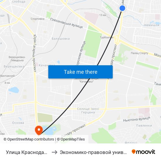 Улица Краснодарская to Экономико-правовой университет map