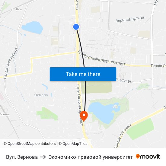 Вул. Зернова to Экономико-правовой университет map