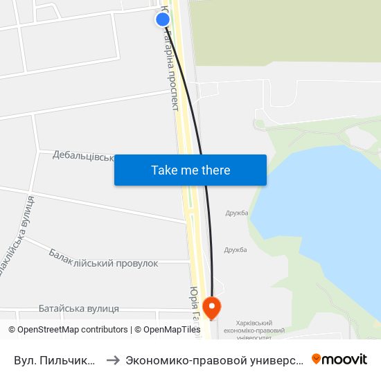 Вул. Пильчикова to Экономико-правовой университет map