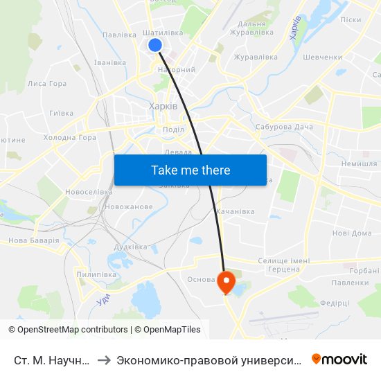 Ст. М. Научная to Экономико-правовой университет map