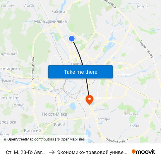 Ст. М. 23-Го Августа to Экономико-правовой университет map