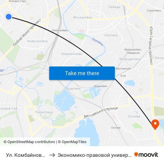 Ул. Комбайновская to Экономико-правовой университет map
