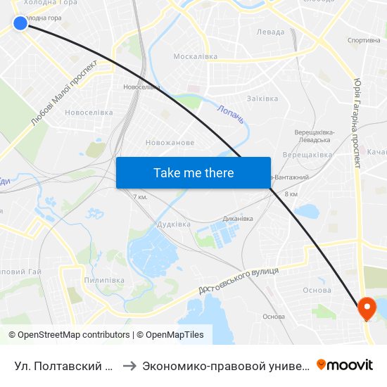 Ул. Полтавский Шлях to Экономико-правовой университет map