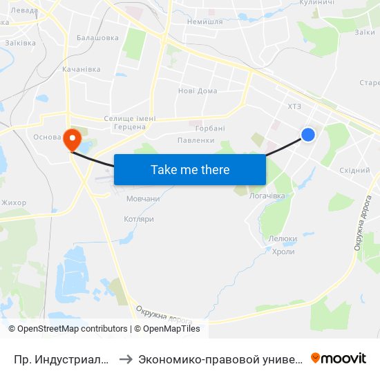 Пр. Индустриальный to Экономико-правовой университет map