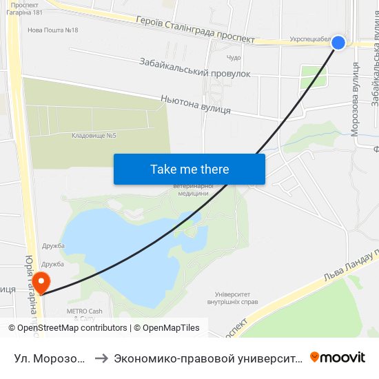 Ул. Морозова to Экономико-правовой университет map