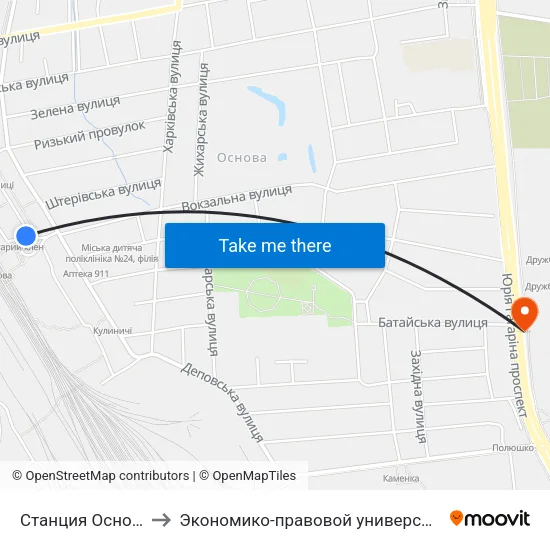 Станция Основа to Экономико-правовой университет map