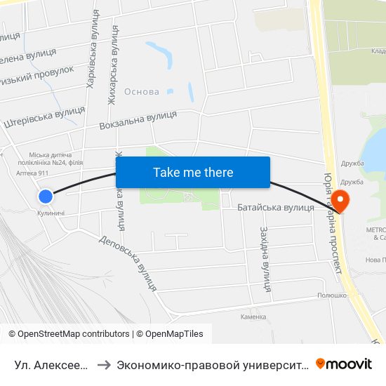 Ул. Алексеева to Экономико-правовой университет map