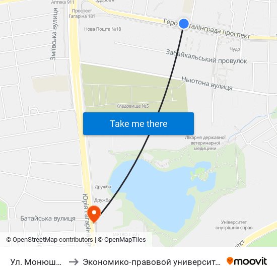 Ул. Монюшко to Экономико-правовой университет map