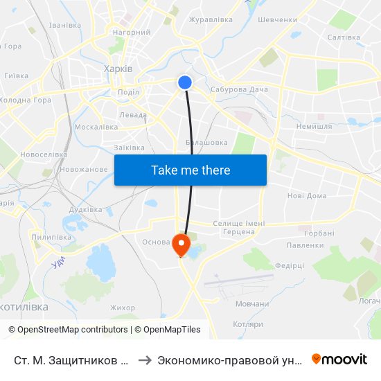 Ст. М. Защитников Украины to Экономико-правовой университет map