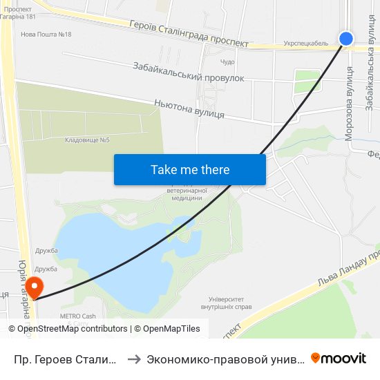 Пр. Героев Сталинграда to Экономико-правовой университет map