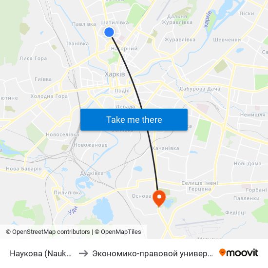 Наукова (Naukova) to Экономико-правовой университет map