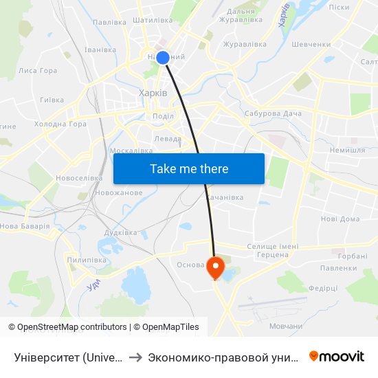 Університет (Universytet) to Экономико-правовой университет map