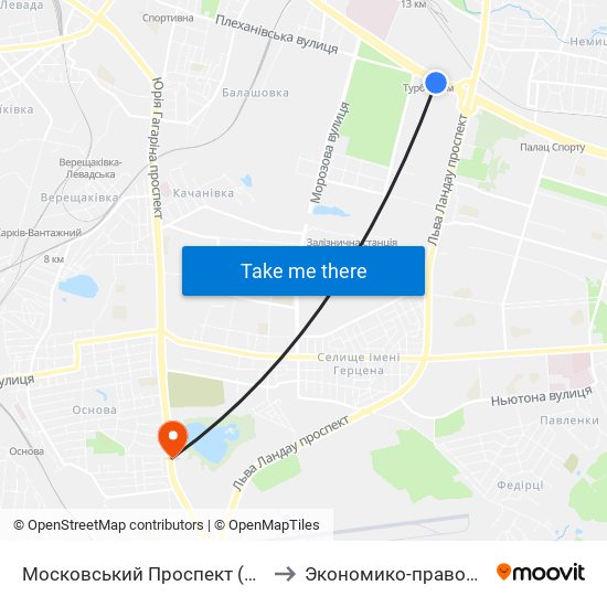 Московський Проспект (Moskovskyi Prospekt) to Экономико-правовой университет map